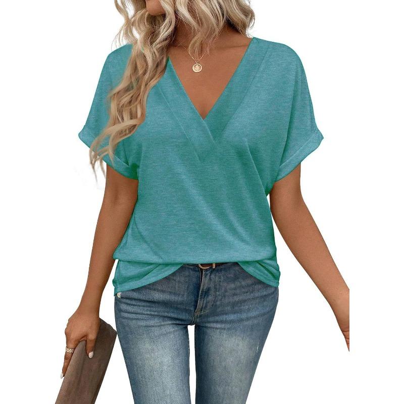 

IHUASU Women s Fashion Casual Solid Color Print Short Sleeve V Neck Blouses & Shirts Unique design S светло-зеленый