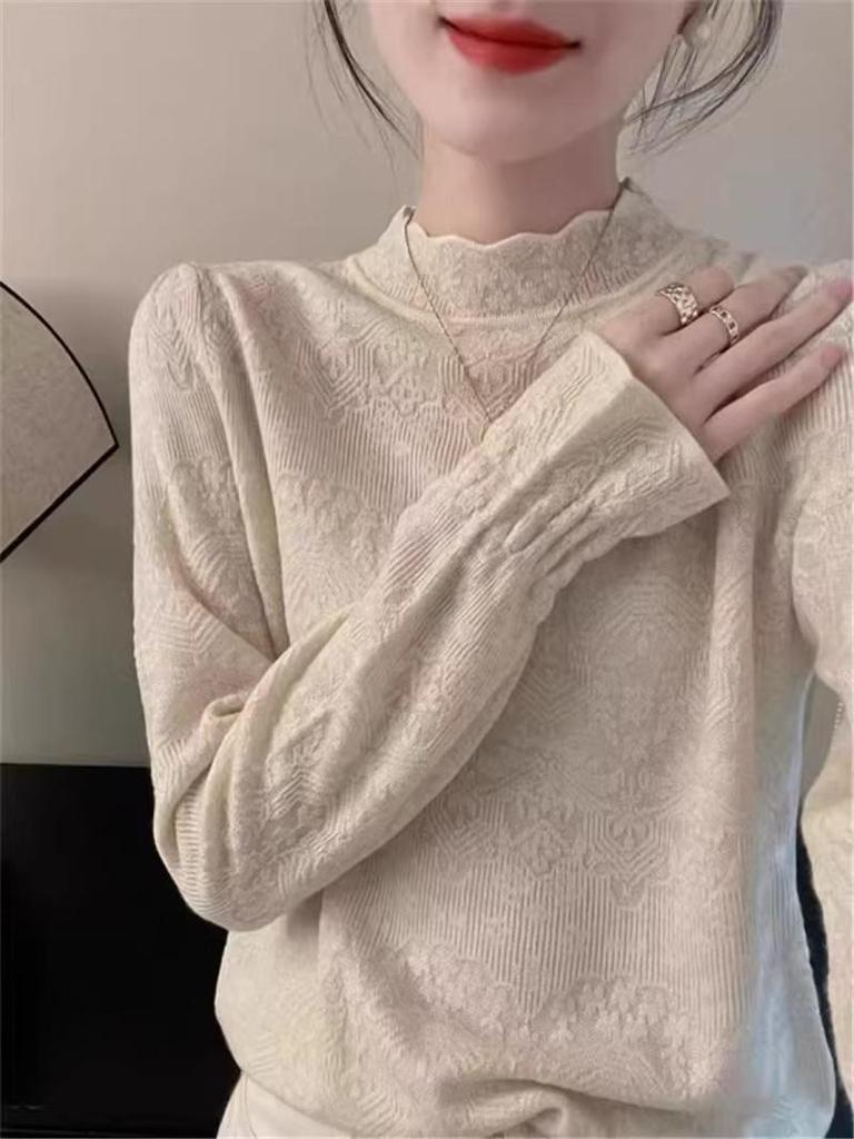 Women's Lace High Neck Sweater - 2024 Autumn/Winter Loose Fashionable Base Layer