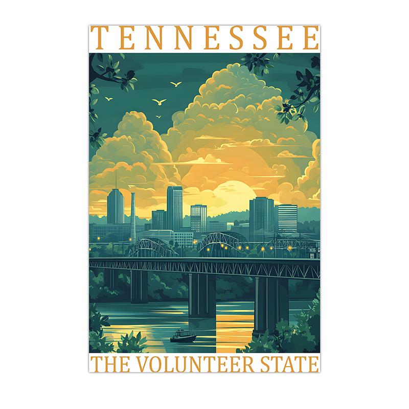 USA State Vintage Wall Art, Retro Landscape Canvas Painting, American Natural Scenery Poster Prints for Living Room Home Decor