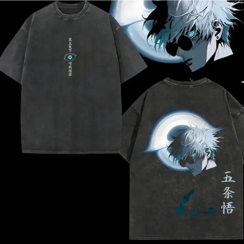 

Jujutsu Kaisen Годжо Сатору Футболка с принтом Мужская Женская Футболки из стираного хлопка Манга Винтажная футболка Харадзюку Мужская футболка с коротким рукавом S
