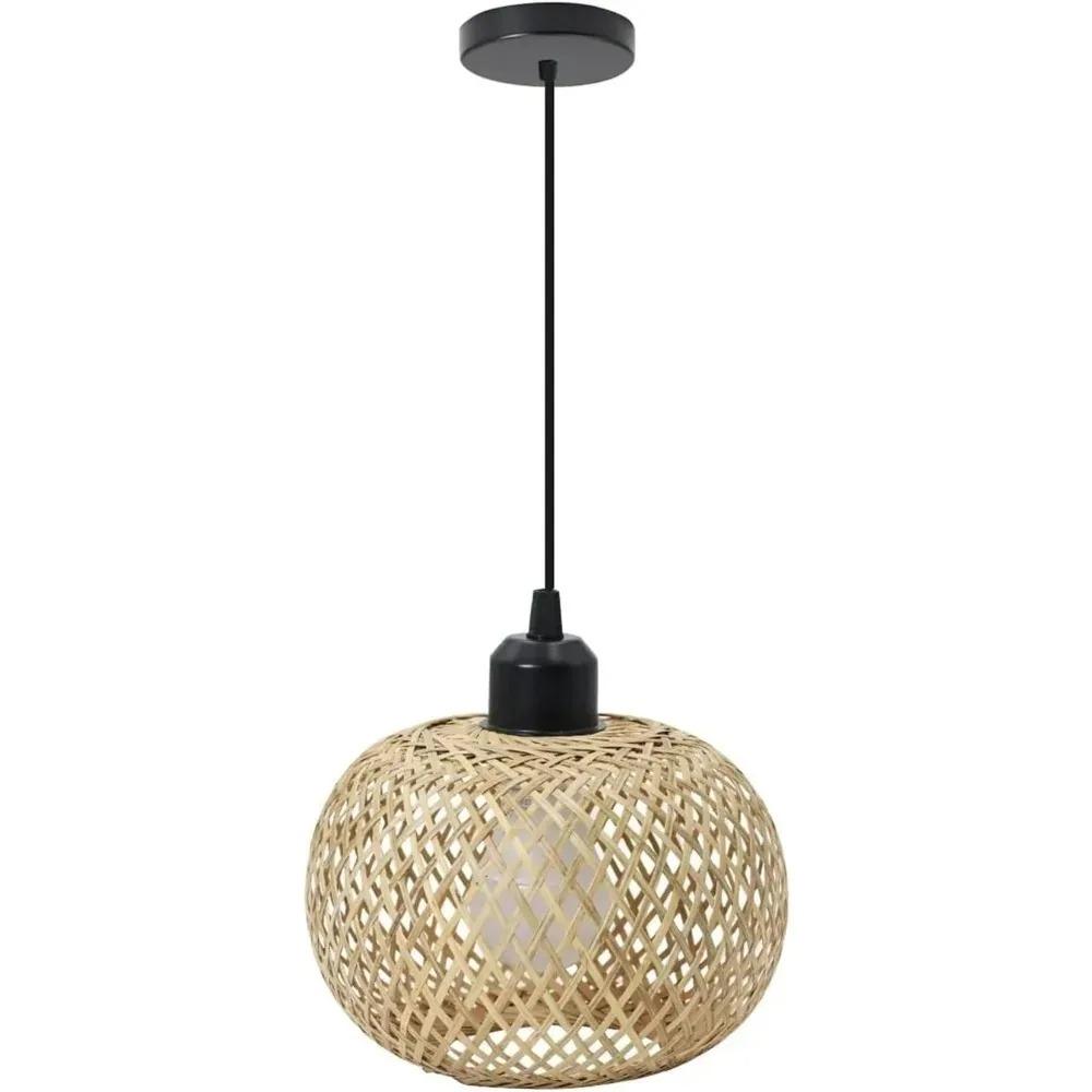Japanese Style Bamboo Art Pendant Light Rattan Bamboo Pendant Lamp Retro Lantern E27 Chandelier Wicker Lampshade 20CM for Home