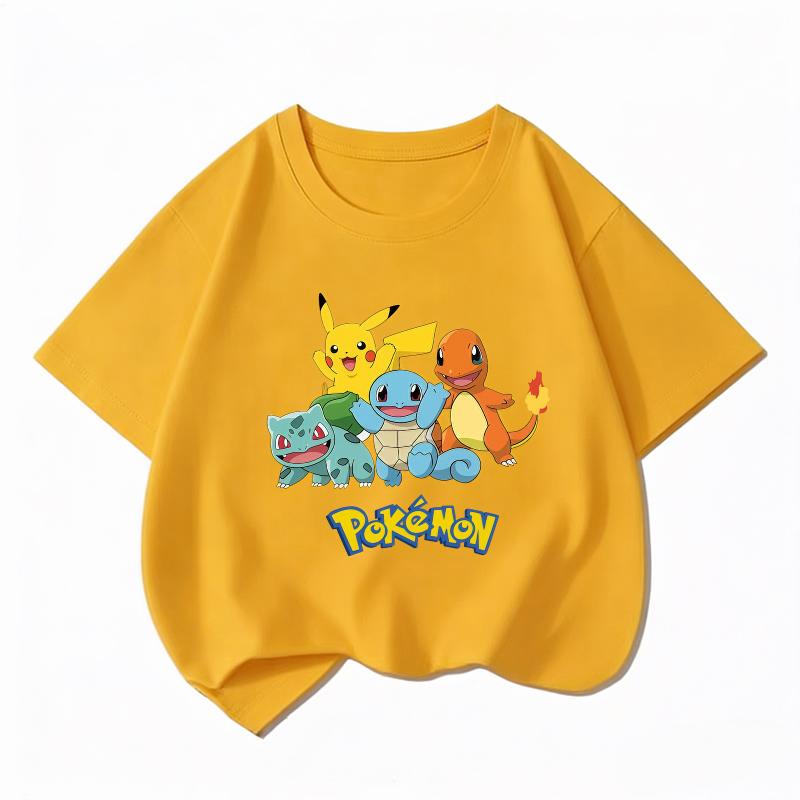 Potdemiel Sommer Neuankunft Kinder Kurzarm Pikachu T-Shirt, 100% Baumwolle, Bequem und Atmungsaktiv für Jungen und Mädchen