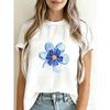 Casual T Shirt White Blue Flower Print Summer Outfit Women Fashion Top For Everyday Wear