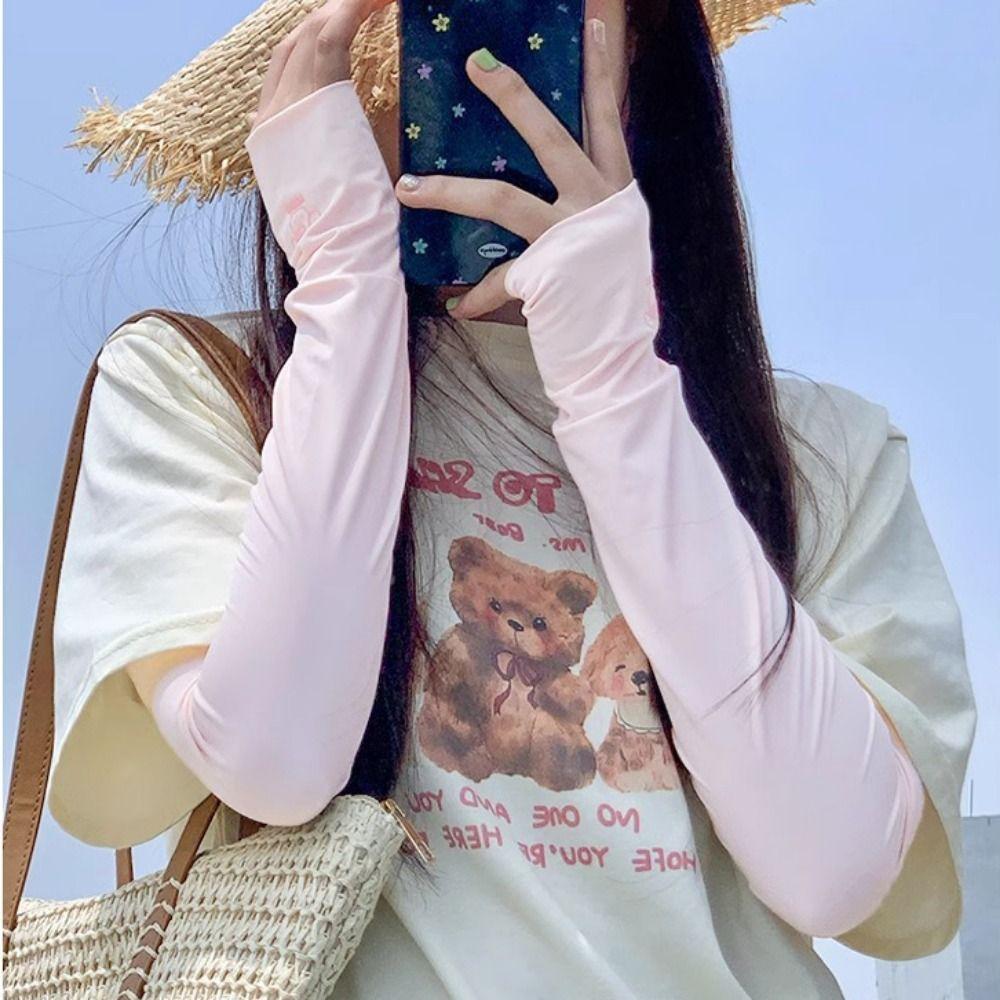 Cartoon Animals Sunscreen Arm Covers Elastic Cycling Gloves Long Ice Silk Sleeves  Driving
