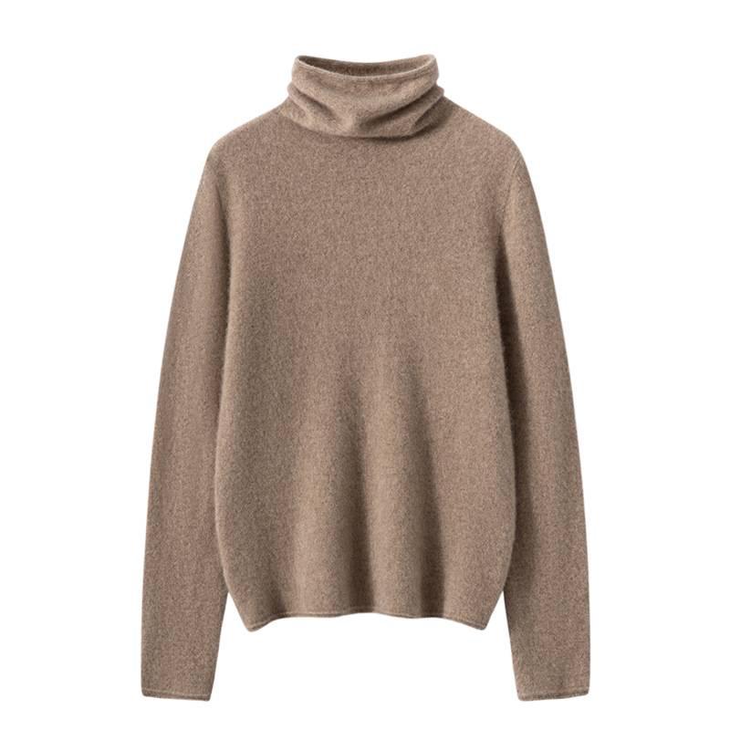 Women's 100% Pure Cashmere High Neck Loose Casual Sweater - Versatile Knit Base Layer