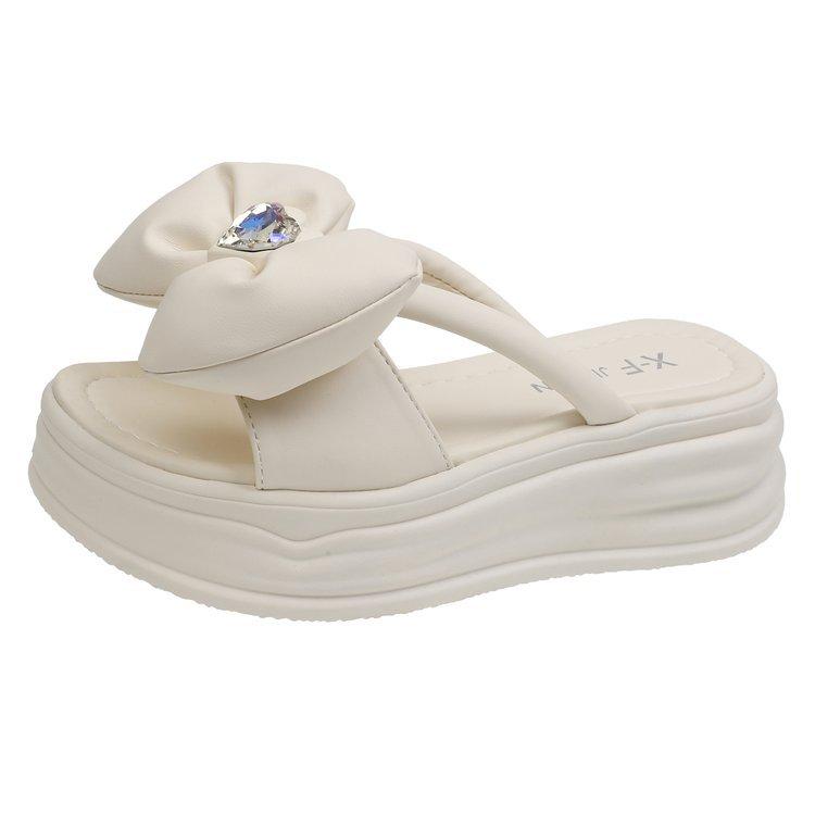 

[Youshilai] Comfortable sponge cake bottom Comfortable cool slippers with diamond bows Solid color sandals trendy new models 40 бежевый