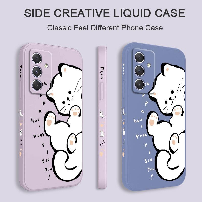 English White Cat Phone Case For Samsung Galaxy A37 A57 Liquid Silicone Cover