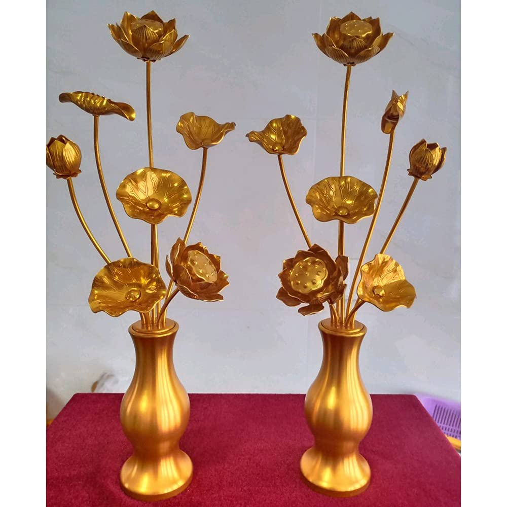 RAYWILL Tokohana Lotus Buddhist Flower Set, Obon Supplies, Lotus Flowers, Buddhist Altar Accessories, Set of 2, with Aluminum Vase, Left and Right,