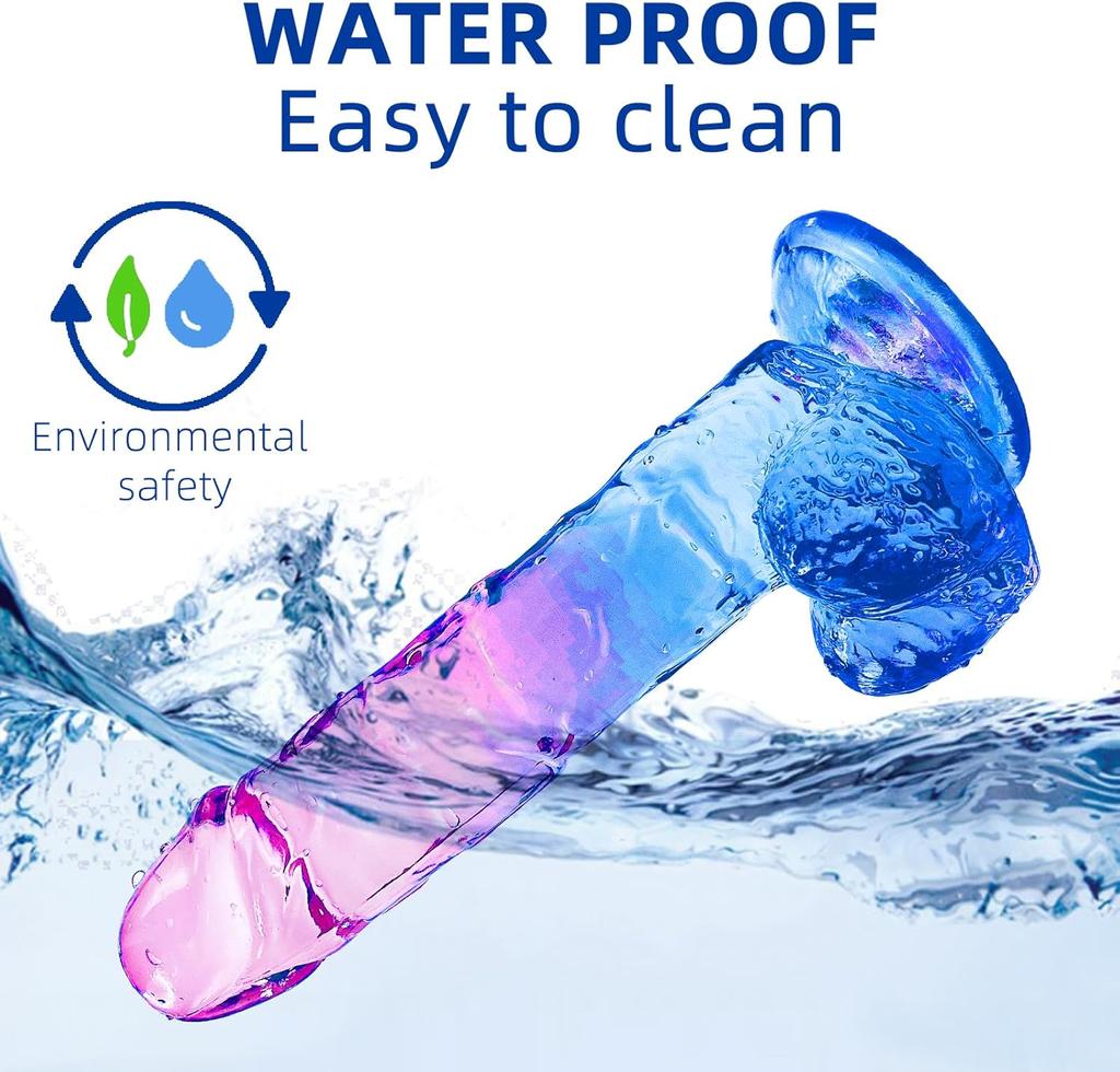 Blue Purple Gradient Dildo Transparent Silicone Simulation Dildo Strong Suction Cups for Two-handed Play Elastic Soft Dildo Female Sex Toys