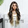 28in Long Wavy  Wigs Natural Highlight Platinum Heat Resistant Synthetic Fiber Women Body Wave Curly Wigs for Christmas Daily Party Daily Used
