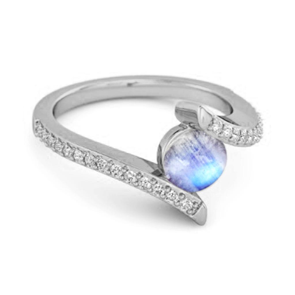 Moonstone Contemporary Pave Bypass Ring - 925 Sterling Silver