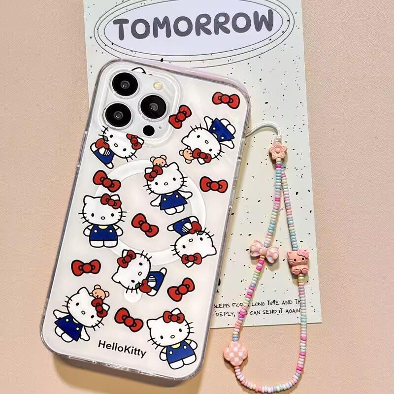 Magnetic Flower Hello Kitty Chain Phone Case For Samsung Galaxy S26 Ultra 5G S25 S24 S23 S22 Plus Ultra FE Flip 7 6 5 5G Casing