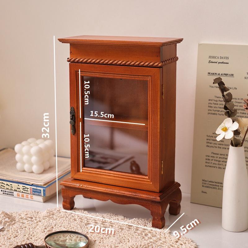 Retro Wooden Desktop Storage Cabinet and Display Stand