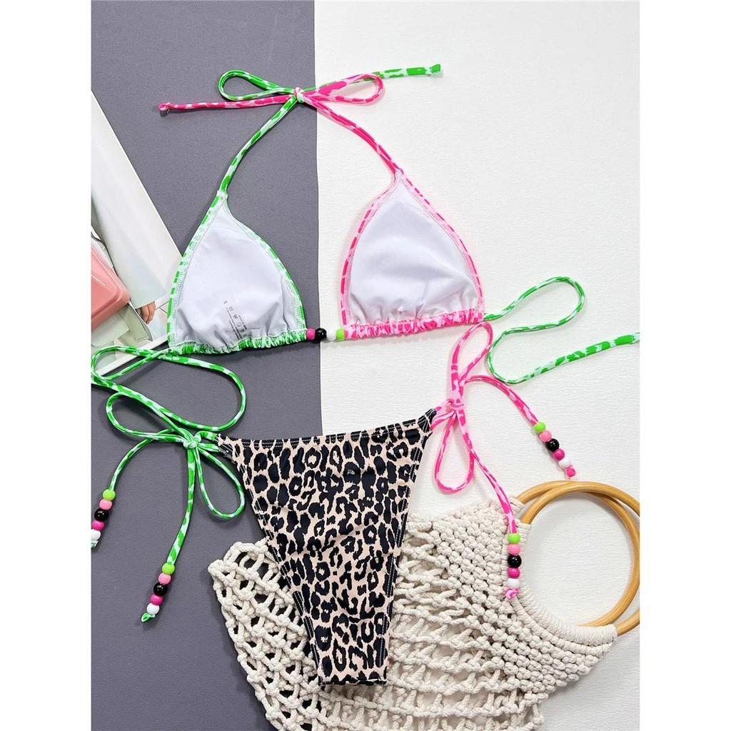 Sexy Leopard Printed Splicing Halter Bikini Women Swimwear Female Swimsuit Two-pieces Bikini Set Bather Bathing Suit Swim