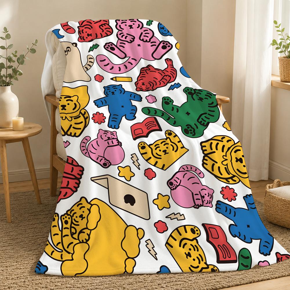 Muzik Tiger Character Brand Throw 240g flannel blanket, suitable for sofas, beds, offices, exquisite gift blankets 75X95CM