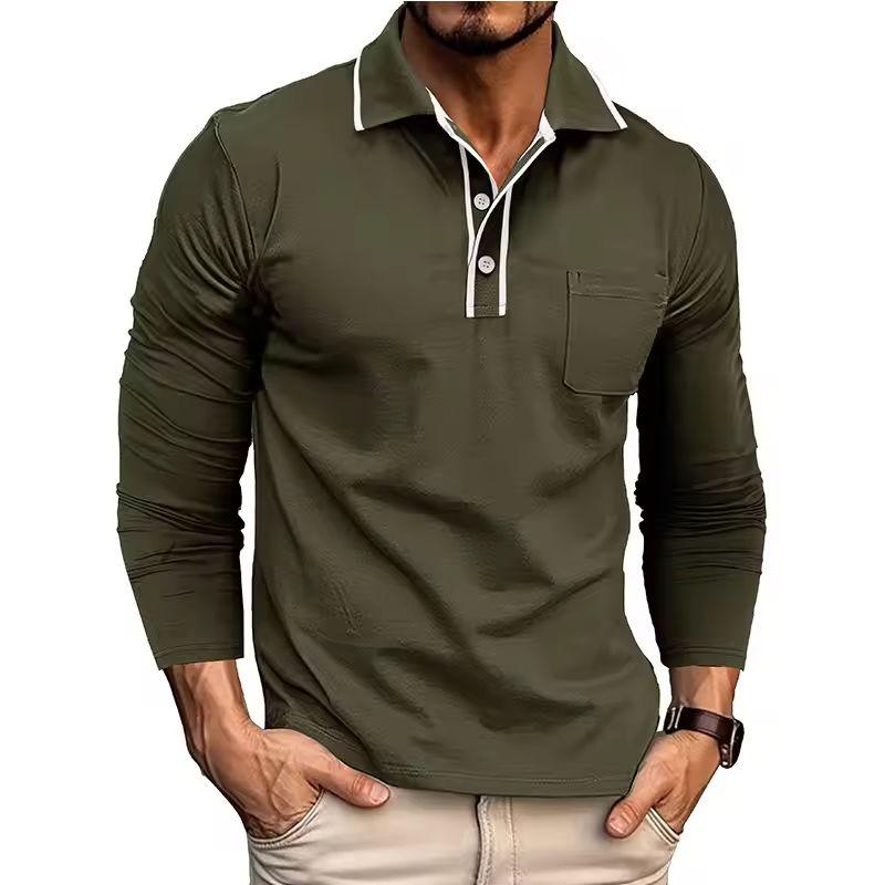 Casual Business Lapel Top Autumn and Winter Long-sleeved POLO Shirt Men's Lapel T-shirt Top Daily Wear Button