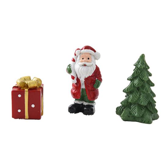 Christmas Home Decor Souvenirs 3 Pcs Miniature Figurines, Mini Resin Santa Tree Elk Gift Figurines for Village Box Figures Micro Landscape,