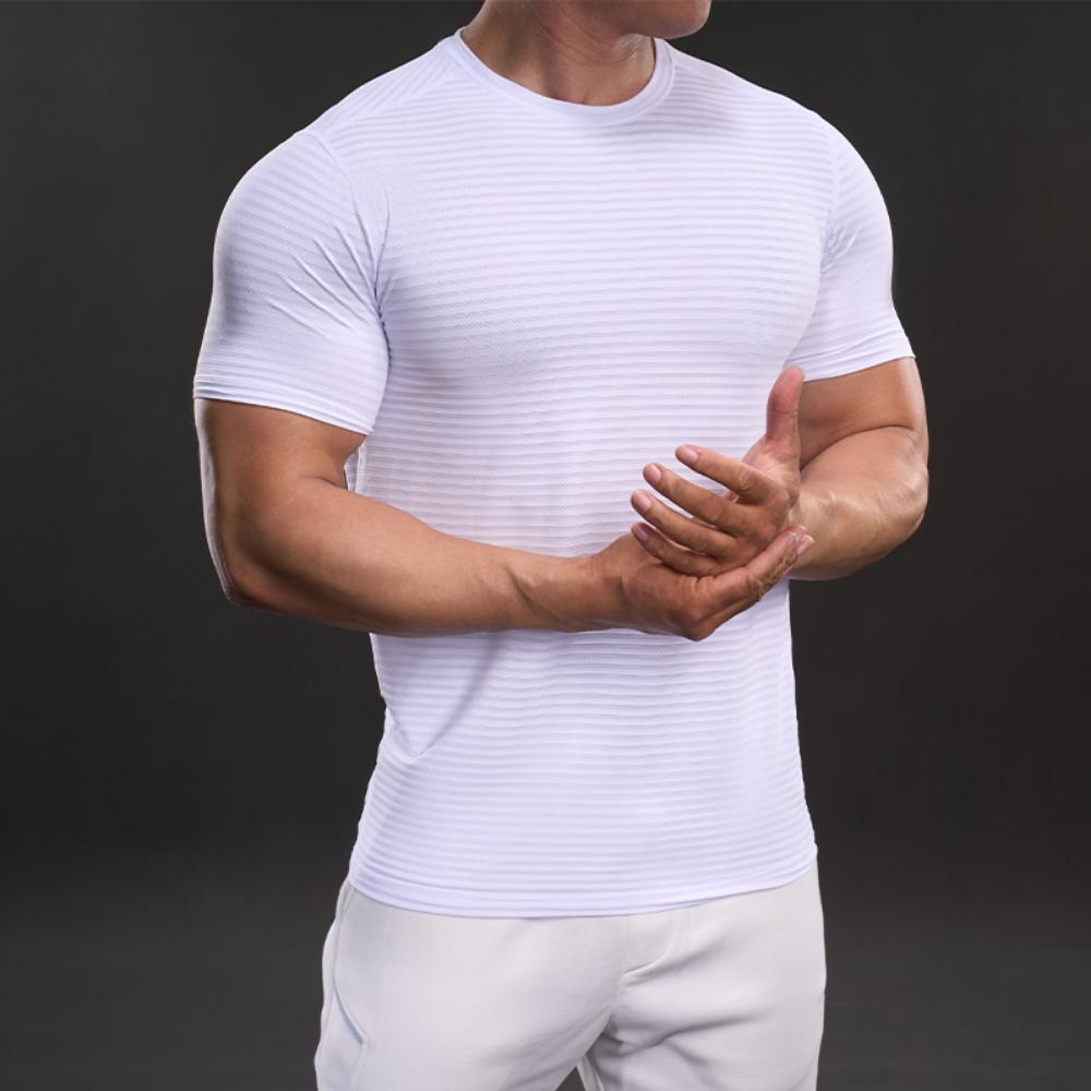 Summer Casual Short-sleeved T-shirt Fashion Sporty Slim Elastic Fitness Outdoor T-shirt Men