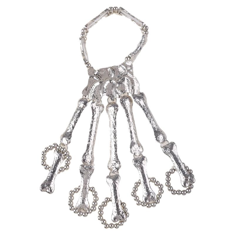

Punk Gothic Skull Bracelet Hand Bone Bangles Flexible Metal Bracelets for Women Men Nightclub Party Hip Hop Jewelry 1 срібний
