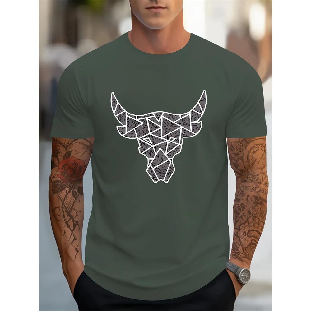 Summer Daily Casual Outdoor Street Short-sleeved Top Fashion 3D Bull Head Print Men's T-shirts