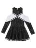 Girls Cheerleading Dress Long Sleeve Off Shoulder Round Neck Contrast Color Shiny Sequins Dance Costume
