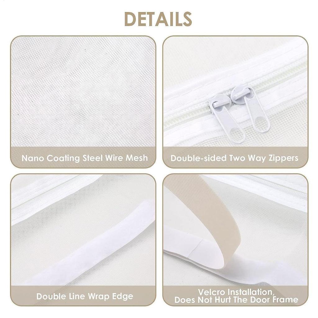 Door Screen for Cats Versatile Pet-Friendly Screen Door 35.43X86.61Inches Portable Zippered Protector for Convenient Access