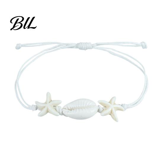 Cute Starfish Shell Bracelet Summer Beach Bracelet, Bohemian Sea Turtle Braided Handmade Woven Flexible Rope for Travel String Wristband, Adjustable