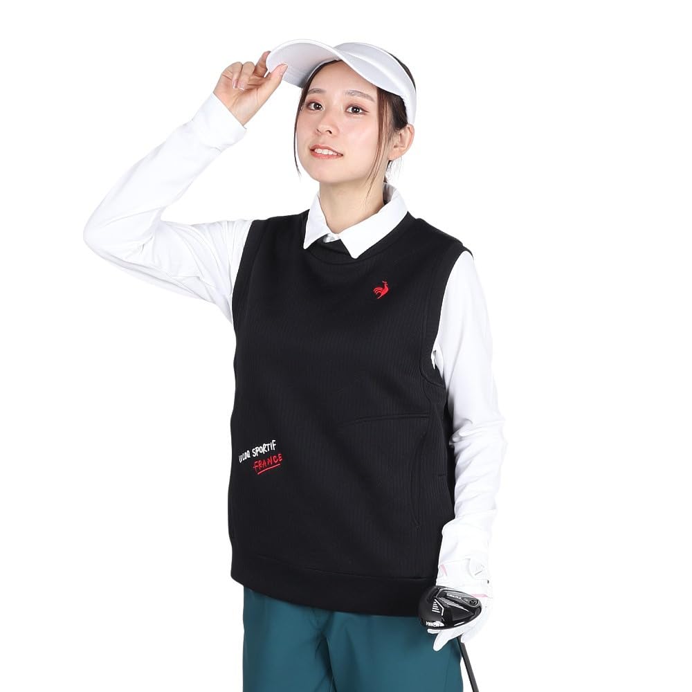

Le Coq Sportif Golf Mock Neck Snap Stylish Golf BK00 Women s Vest, Sleeveless, Water-Repellent, Stretch, Buttons, Vest, LG4FVE80L, Black,