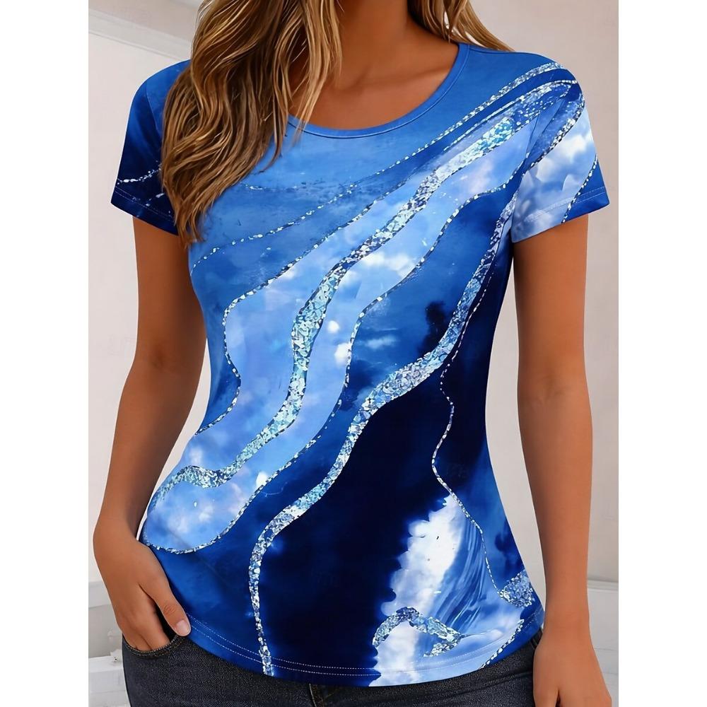 

Women s Ombre Abstract Bohemian Hawaiian Graphic T-Shirt, Crew Neck Short Sleeve Casual Daily Tops, Multi-color Wear for Summer M