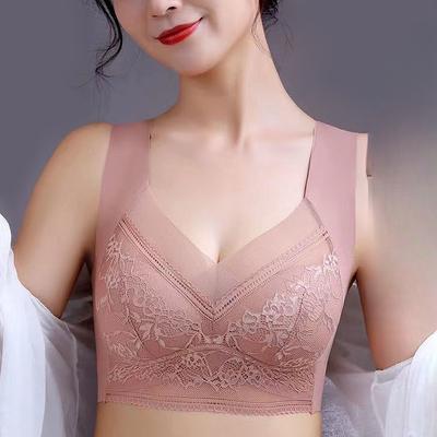 Sexy Lace Back Seamless Lingerie for Women Gathering Without Steel Ring Fixed Cup Large and Thin Integrated Tank Top and Bra
