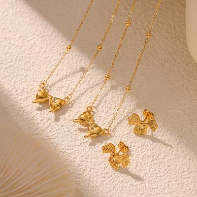 Temperament Bow Pendant Commuter Niche Jewelry Titanium Steel Gold-Plated Non-Fading Set