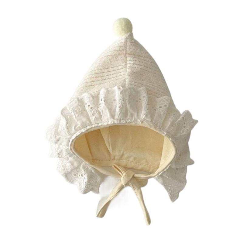 Baby Girls Princess Hat with Ear Protections, Newborn Lace Bonnet 0-12 Months Infant Beanie Cap Head Wrap Shower Gift