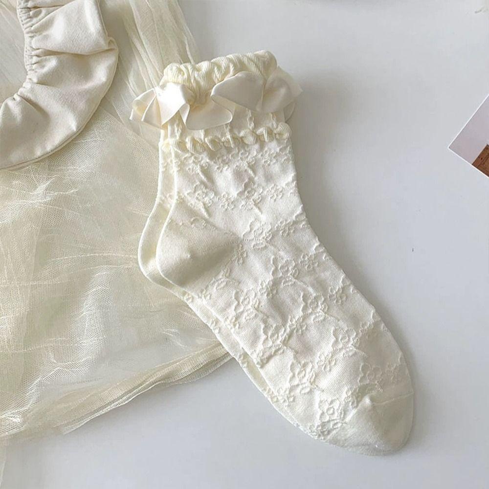 White Lace Mid-Calf Socks Thin Breathable Ruffle Socks Perfect Match Lolita Socks  for Women
