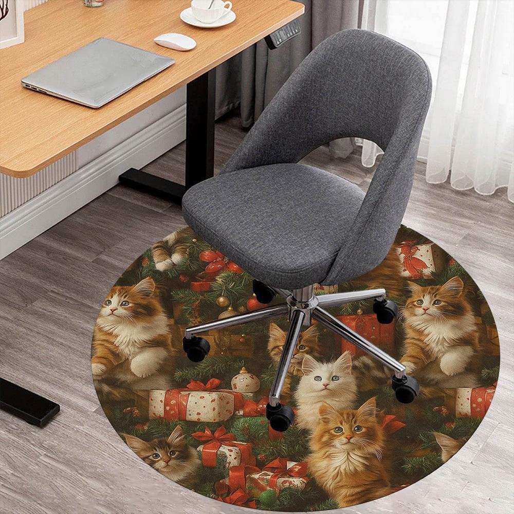 

1pc Christmas Cats Round Chair mat Area Rug - Non-Slip, Floor Mat for Office, Bedroom, home decor Christmas Gift p0811382 80cm