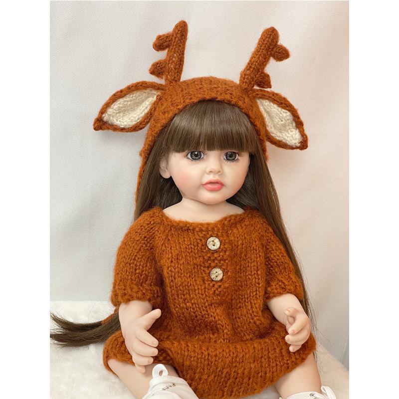 Lifelike 55 cm Silicone Full Body Reborn Baby Girl Dolls Antler Bebe Doll Newborn Toddler Children Birthday Gift Bath Accompany Toy