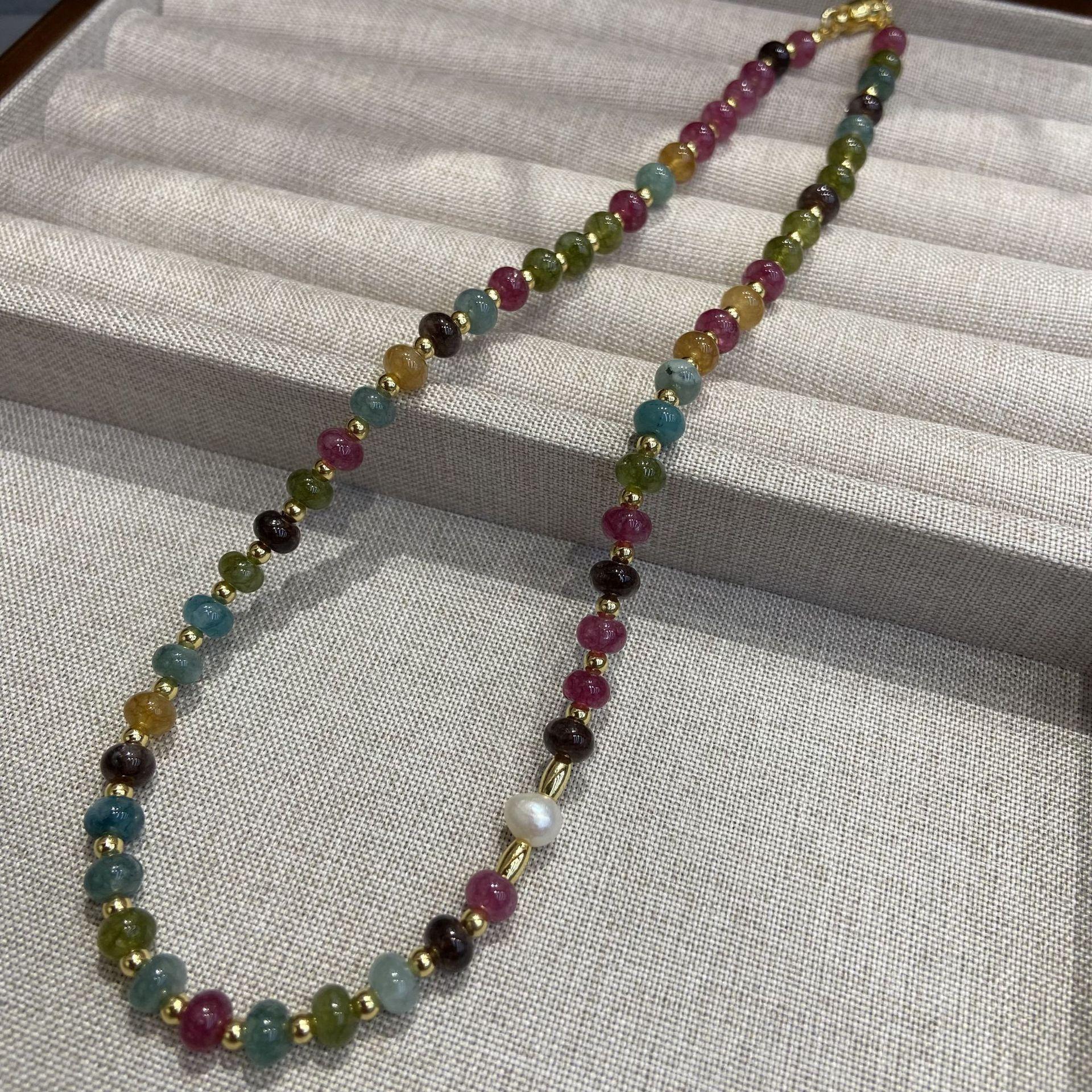 

Guochao новое китайское ожерелье из дофаминового турмалина с натуральным камнем в стиле ретро, высококачественная разноцветная цепочка на шею