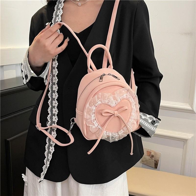 Sweet Doll And Bow Lace Decoration Student Mini Backpack Daily For