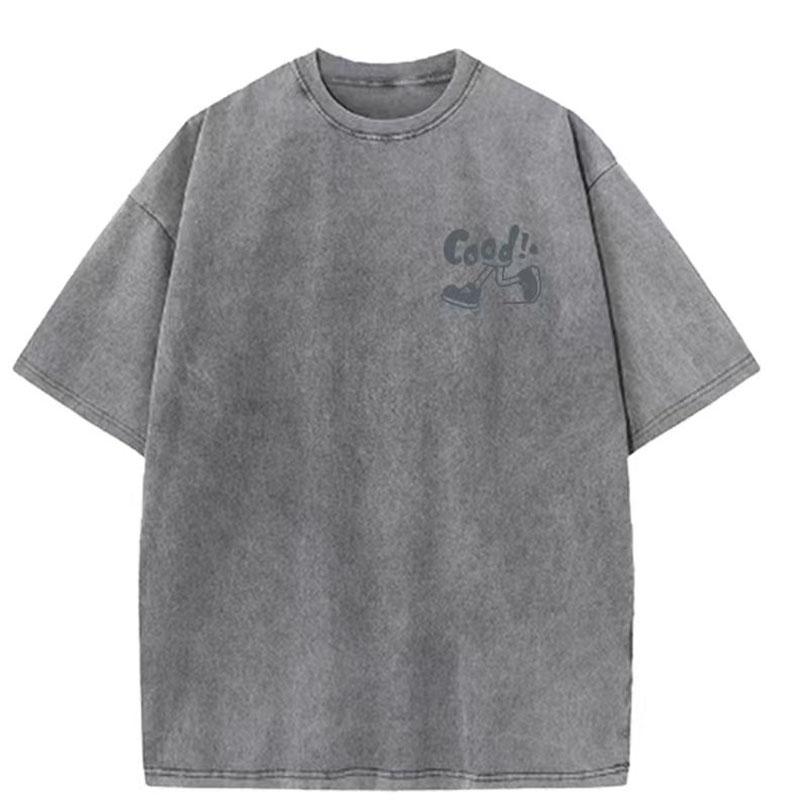 Unisex Sommer kurzärmlig g Gewicht gewaschen Retro Laufen Sport Muster Baumwollstoff reine Baumwolle locker T-Shirt