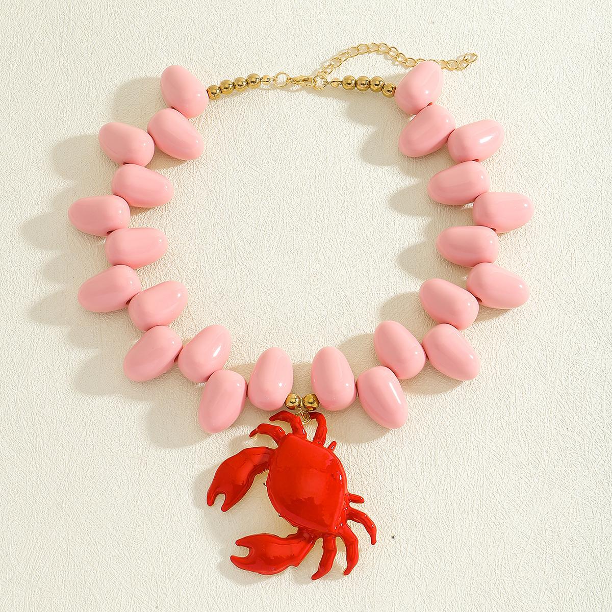 

Bohemia Fashion Beaded Crab Necklace Red Color Enamel Crab Pendant INS Personalised Jewelry For Women Gift Summer Beach Wearing