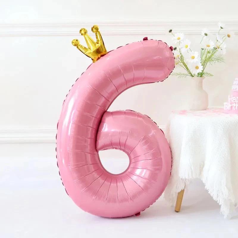 Gradient Color Crown Number Balloon Pillar, 32-40 Inch, First Birthday Party Decoration