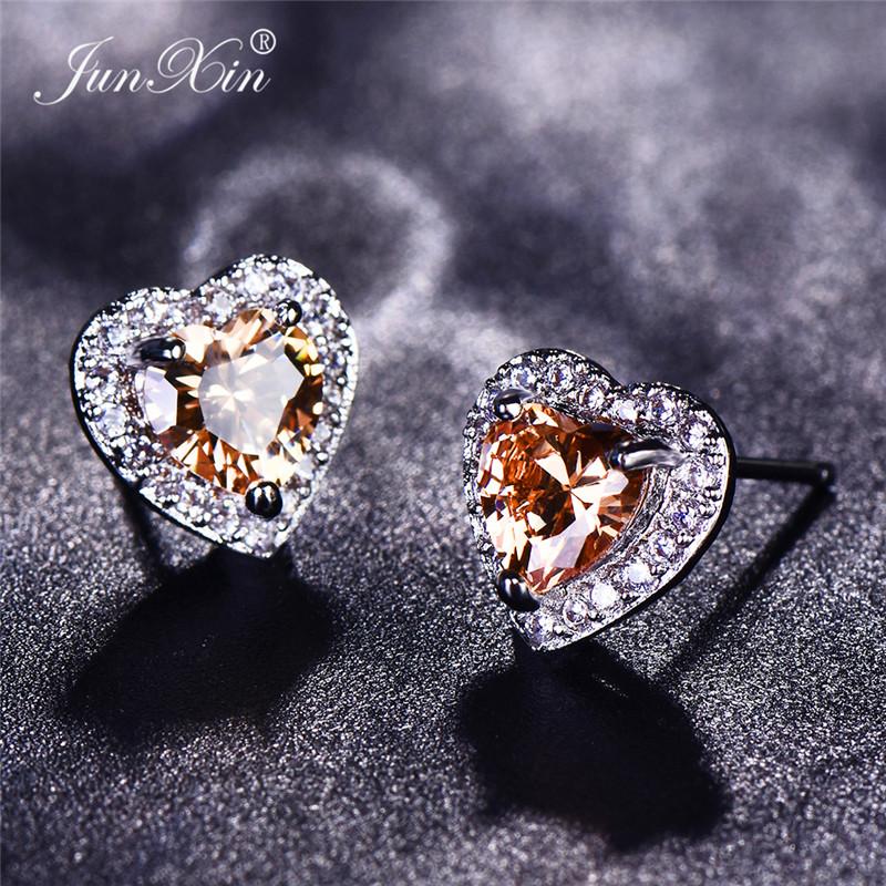 Luxury Female Black/Green/Red/Blue/White Stud Earring Fashion Small Opal Heart Earrings For Women Vintage Wedding