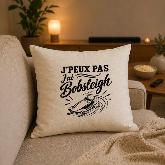 Housse de Coussin J’peux pas j’ai Bobsleigh J'peux pas minimaliste | Coton Canvas Fairtrade 305 g/m² Zip Invisible Taille 50×50 cm