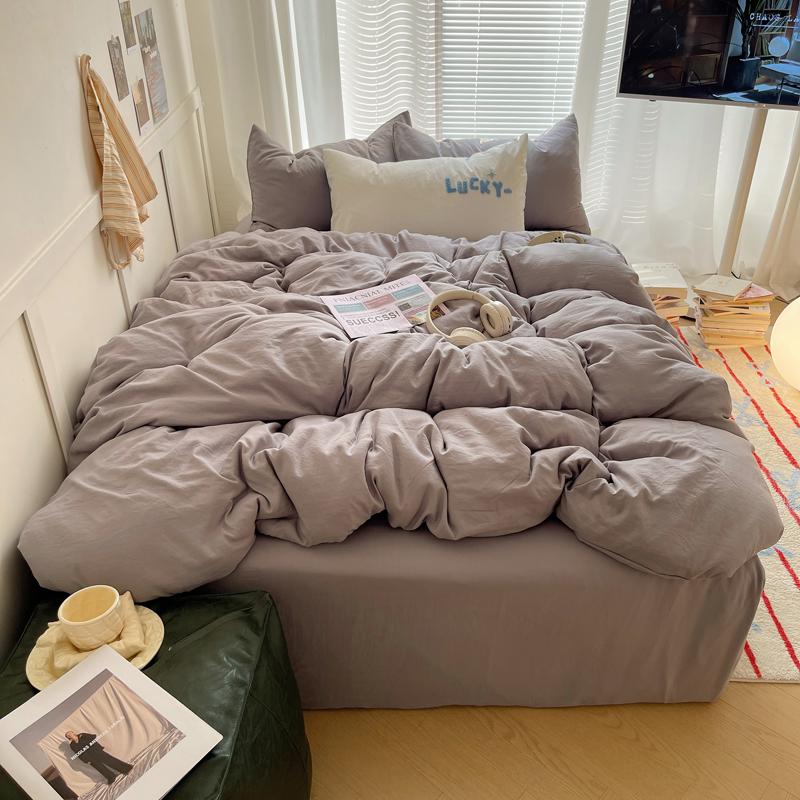 Solid INS Style Bedding Set For Adults Kids Pink Cotton Fitted Flat Sheet With Pillowcases Colorful King Queen Full Size