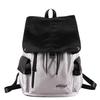 Schoolbag Japanese retro tooling style low saturation color matching flip drawstring backpack couple casual commuting versatile backpack