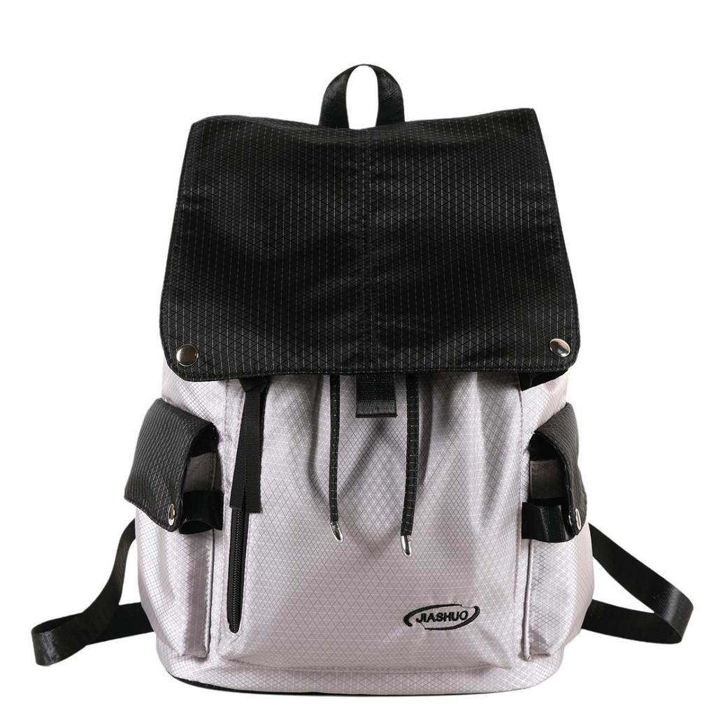 Schoolbag Japanese retro tooling style low saturation color matching flip drawstring backpack couple casual commuting versatile backpack