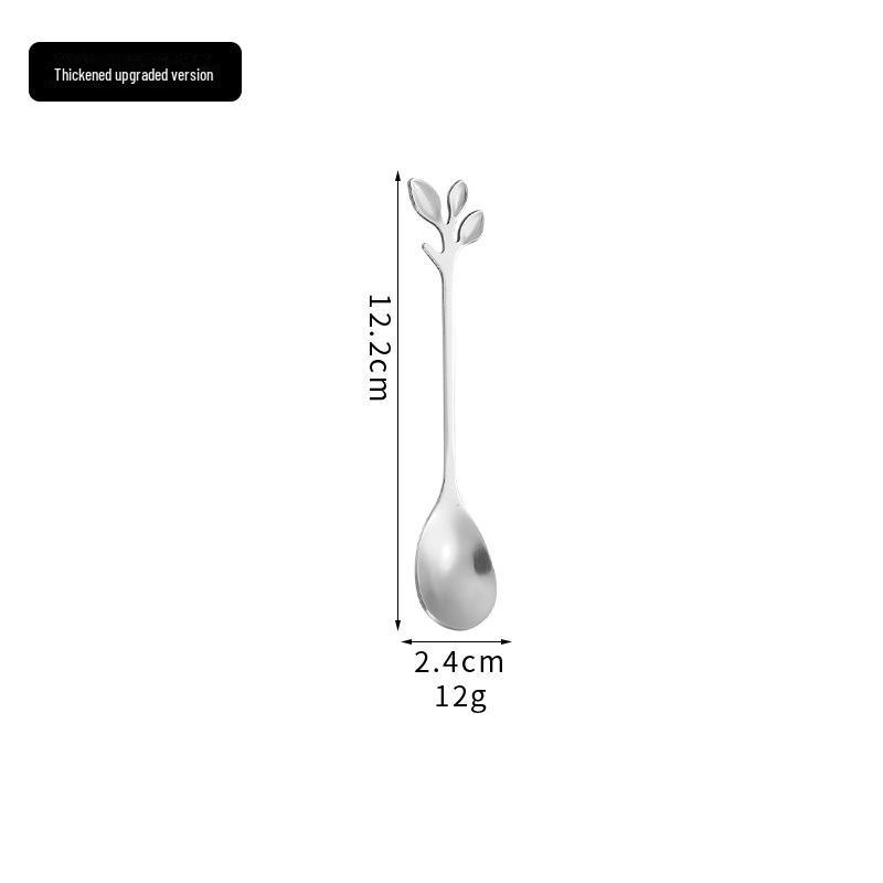 Stainless Steel Leaf Spoon & Fork Set - Long Handle for Coffee, Dining & Dessert