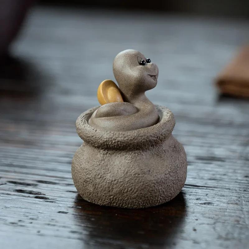 

Chinese Yixing Purple Clay Tea Pet Handmade Zodiac Snake Statue Ornaments Animal Tea Figurine Crafts Home Tea Set Decors 5x5x6.2cm