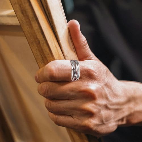 Auriselle Men's Ring Geometric Texture Open Adjustable Retro Gothic Punk Viking Unisex Vintage Birthday Christmas Gift