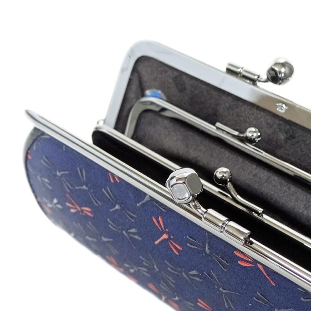 Indenya Inden Wallet Nagomi Parent and Child Clasp Coin Purse [7501 Navy X RedBlack Dragonfly Design]