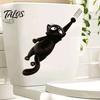 Waterproof Toilet Seat Decor Furry Black Cat Sticker, PVC Bathroom Decal, Removable Funny Stickers Cute Animal Wall Art for Tank And Lid Decoration